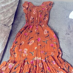 Orange Pink Sleeveless Fit-and-Flare Maxi Dress